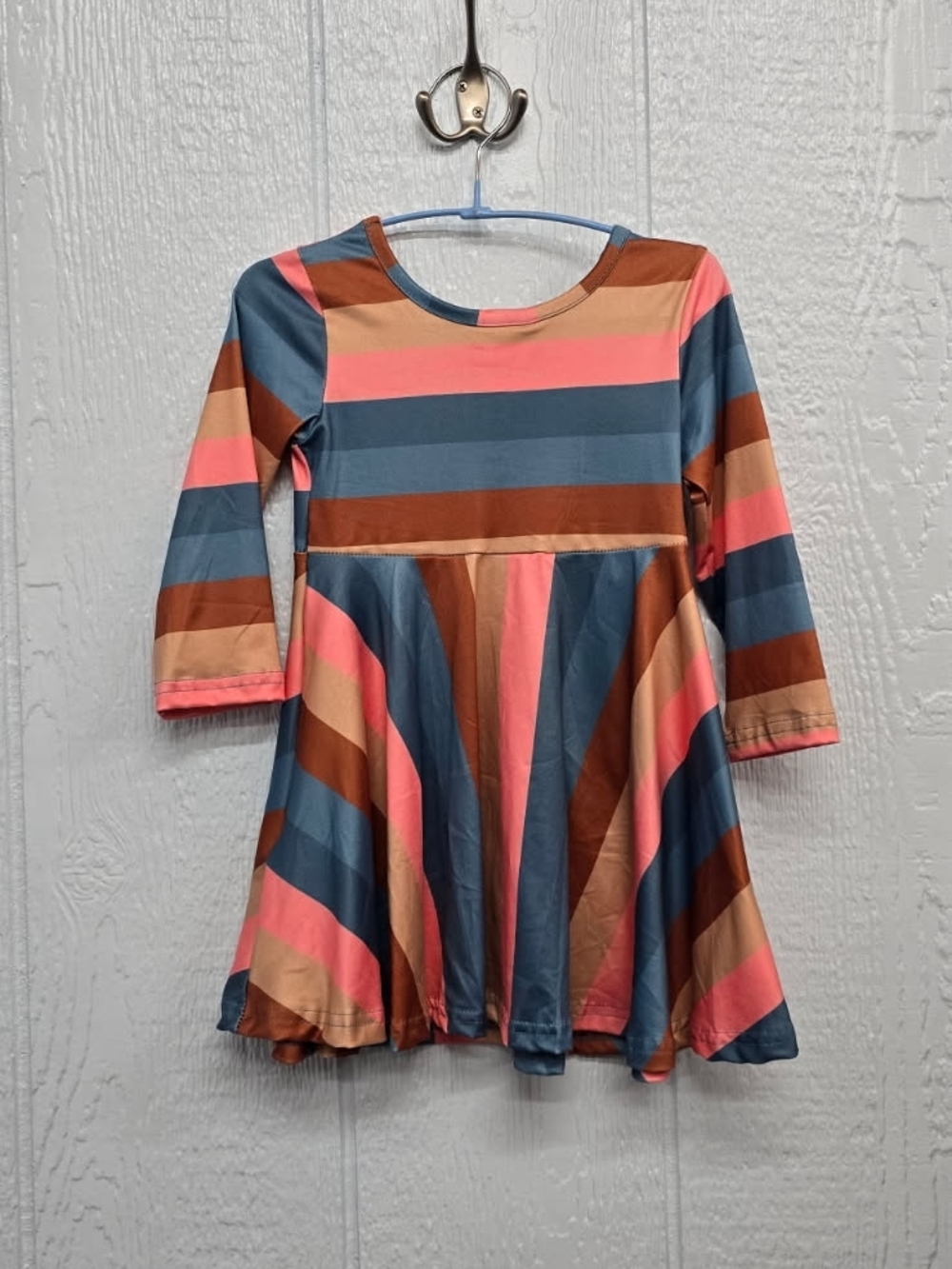 NWT Size 2 Girls' Striped Swing Dress - Blue, Pink & Brown